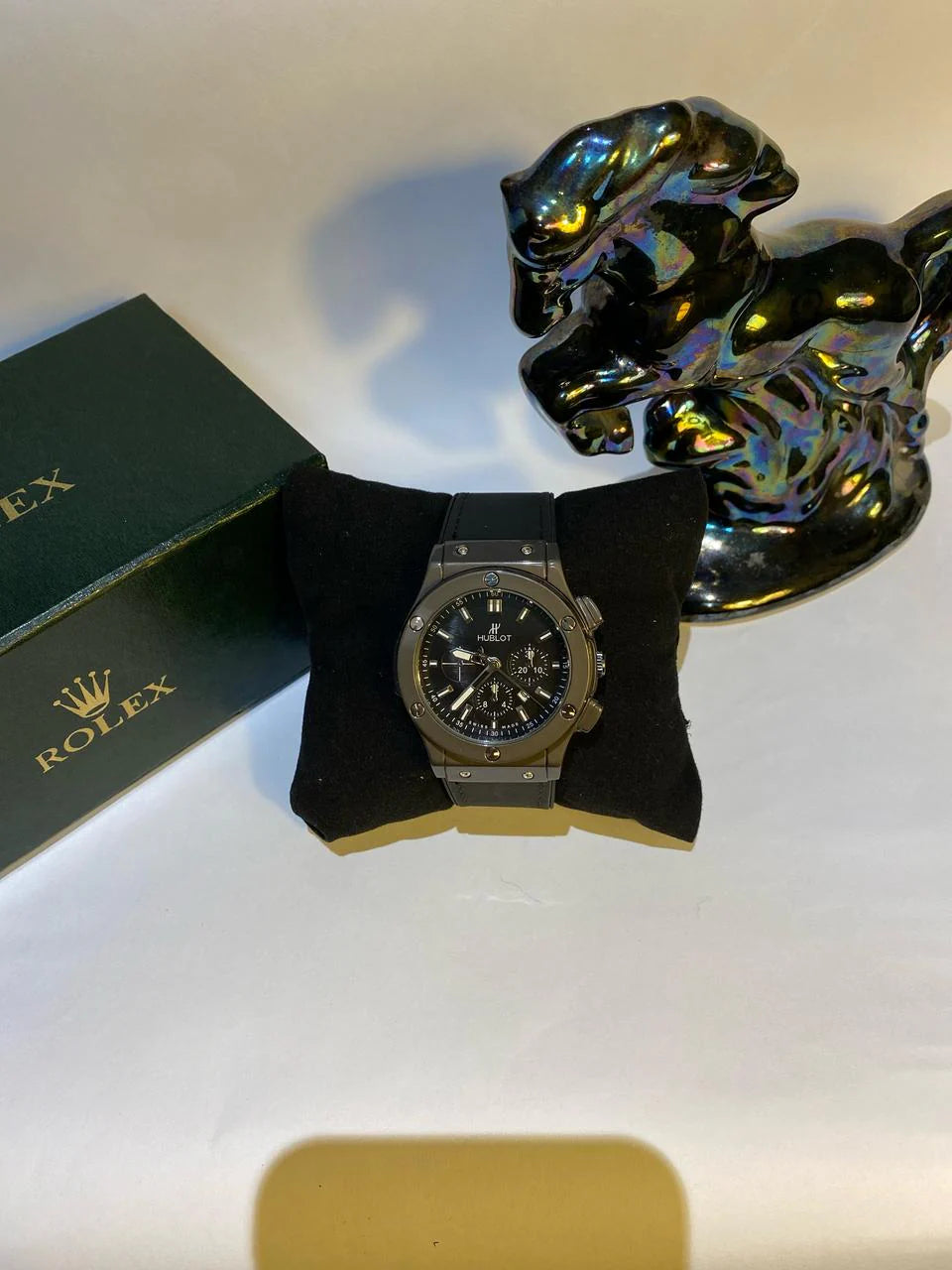 HUBLOT matt black date adjust with primium leather strap