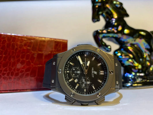 HUBLOT matt black date adjust with primium leather strap